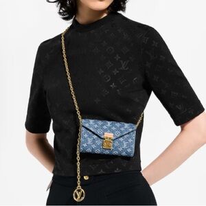 Louis Vuitton Blue Denim Mini Shoulder Pochette with Gold Chain